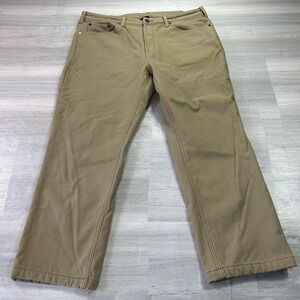 Caterpillar Pants Mens 40x30 Brown Canvas Fleece Lined Relaxed Fit Workwear